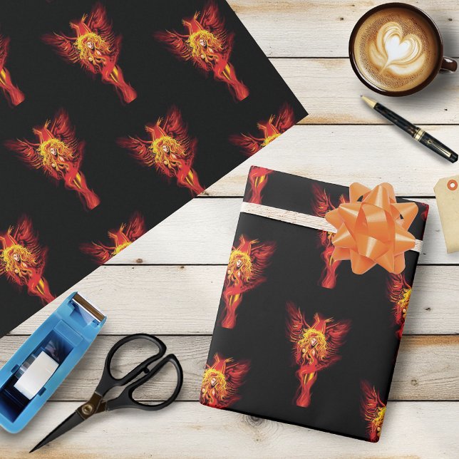 Eldröd Fantasi Fenix Kvinna Svart Presentpapper (Skapare uppladdad)