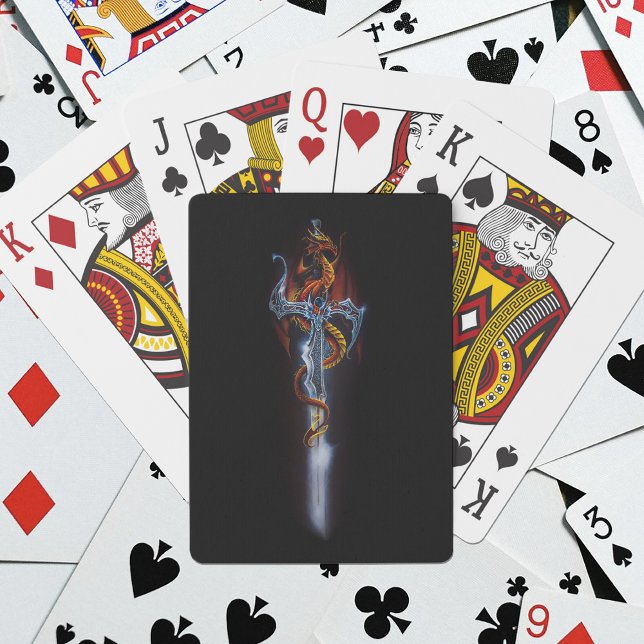 Eldröd Fantasidrake Silver Svärdsmålning Casinokort (Skapare uppladdad)