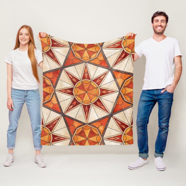 Eldröd och orange stjärnexplosion - Geometrisk mos Fleecefilt (På plats)