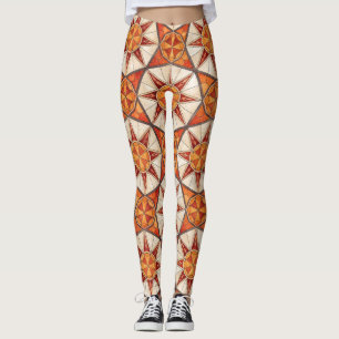 Eldröd och orange stjärnexplosion - Geometrisk mos Leggings