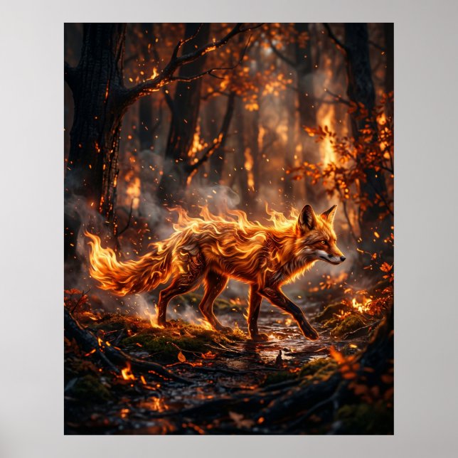 Eldröd Räv Glödande Skog Poster (Framsidan)