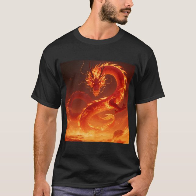 Eldsjälsdrake | Mythisk Flamdrake Fantasi T Shirt (Framsida)