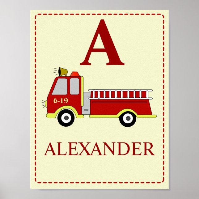 Eldsläckningsbil Baby pojkrum nursery Art Print Poster (Framsidan)