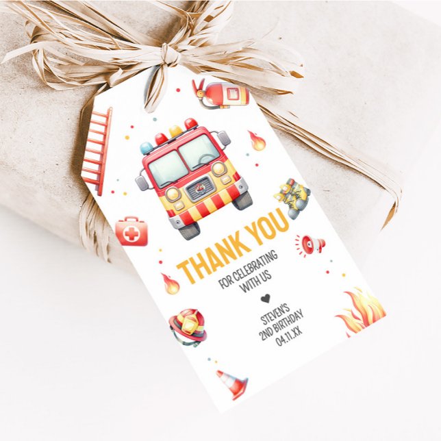 Eldsläckningsbil Larmar Baby Shower Presentkort Presentetikett (Fire Truck Birthday Party Favor Tags)
