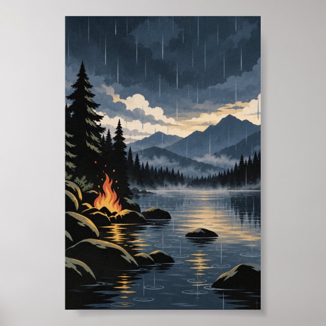 Eldsljus & Regn | Modern Natur Affisch (Framsidan)