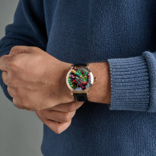 Eldsprutande drake Grön Och Röd Armbandsur