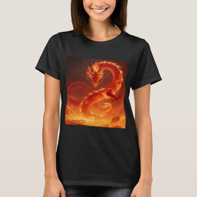 Eldsvåldrake | Mythisk Flamdrake Fantasi T Shirt (Framsida)