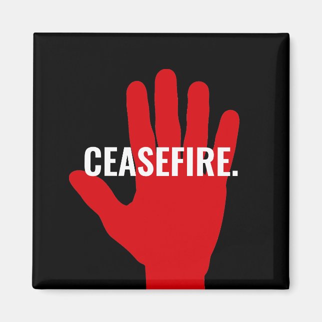 Eldupphör, svart, vit, styrhandsskydd mot krig magnet (Framsidan)