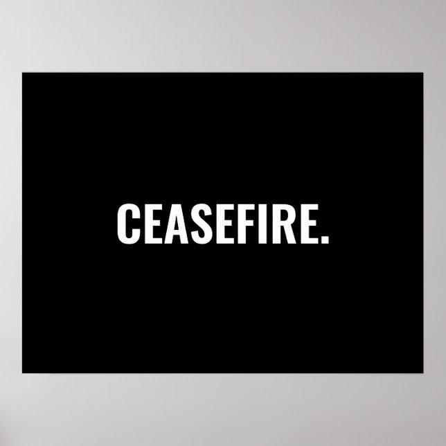 Eldupphör svartvit text minimalistisk anti-krig poster (Framsidan)