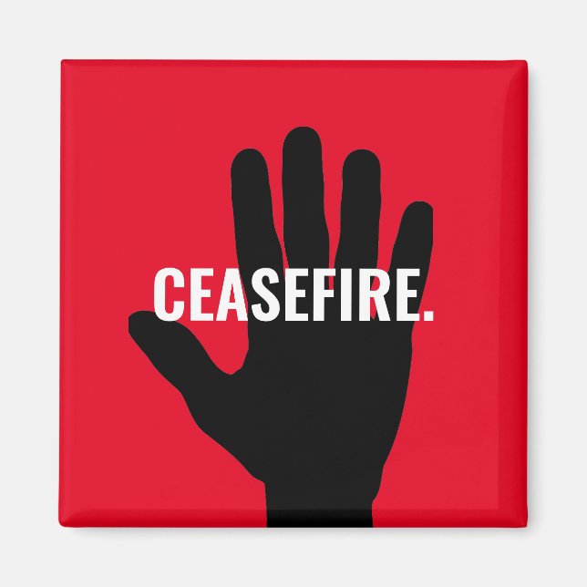 Eldupphör, vit svart stopphand mot krig magnet (Framsidan)