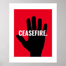 Eldupphör, vit svart stopphand mot krig poster