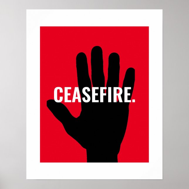 Eldupphör, vit svart stopphand mot krig poster (Framsidan)