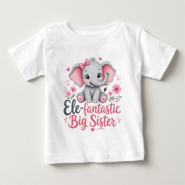 Ele-fantastisk Stor syster Söt Elefant-design T Shirt (Framsida)