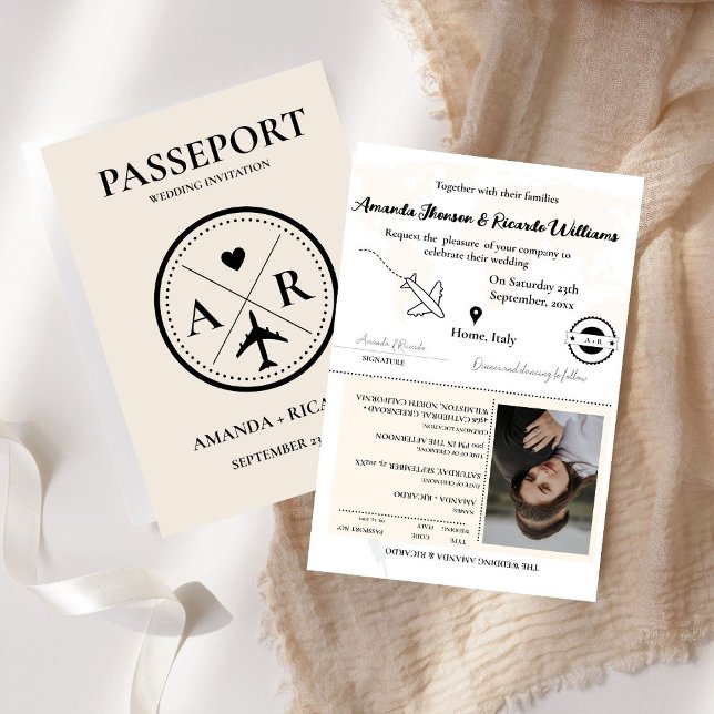 Eleagnt Ivory Passport Photo Wedding bjudande Inbjudan (Skapare uppladdad)