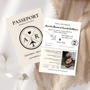 Eleagnt Ivory Passport Photo Wedding bjudande Inbjudan