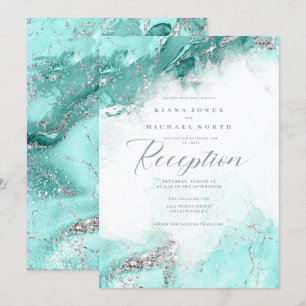 Eleanor Rogers Marble Glitter Receptio Teal ID644 Inbjudningar