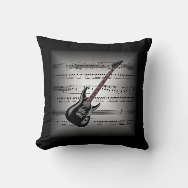 Elec Guitar ~ 3-D Lakan Music ~ Pillow Grått/Black Kudde (Framsida)