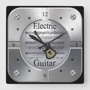 Elec Guitar~Lakan Music~Brushed Silver Färg~ Fyrkantig Klocka