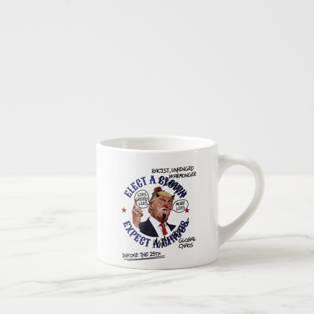 Elect a Clown Expect a Circus: Defaced Anti-Trump Espressomugg (Höger)