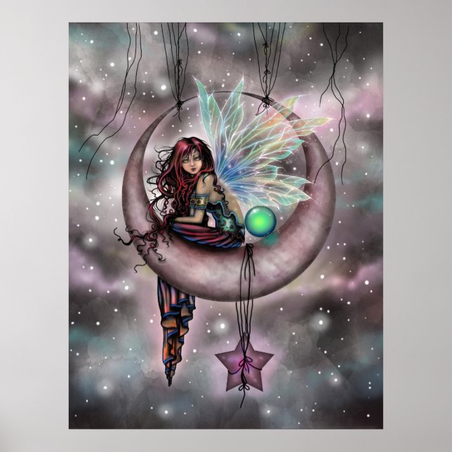 Electra Fae Älv på Månen Fantasi Konstverk Poster (Framsidan)