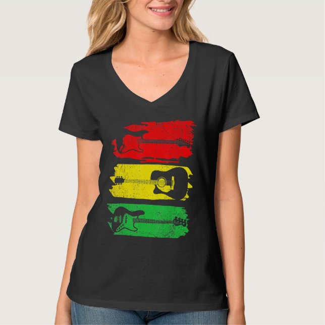 Electric Acoustic Bass Guitar Black History Month  T Shirt (Framsida)