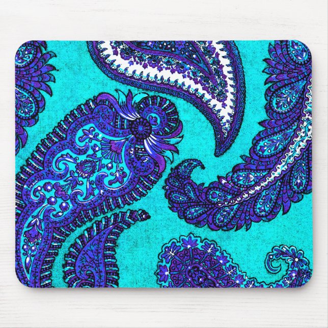 Electric Aqua Blue Indian Paisley Musmatta (Framsidan)
