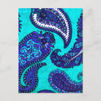 Electric Aqua Blue Indian Paisley Vykort