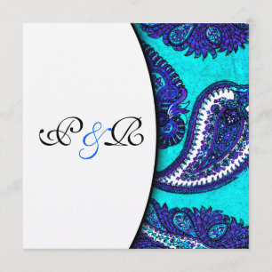 Electric Aqua Paisley bröllopsinbjudan Inbjudningar