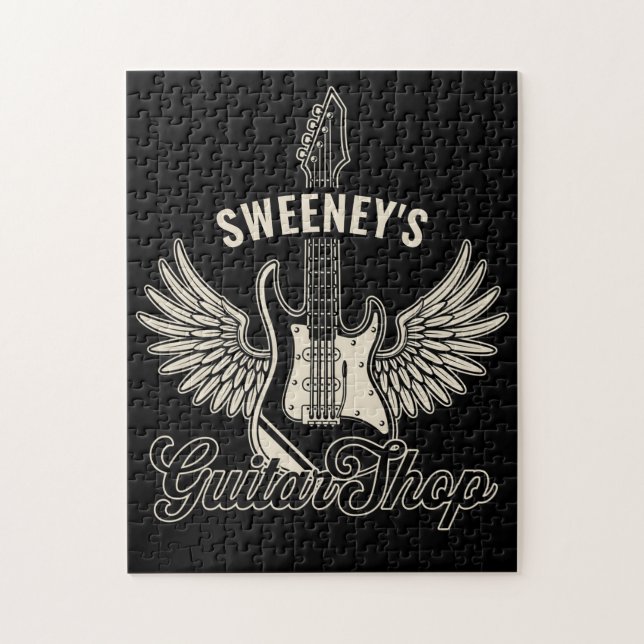 Electric Ax Vingar ADD NAMN Guitarist Guitar Shop Pussel (Vertikal)