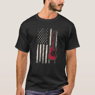 Electric Bass Guitar Player American Flagga Musici T Shirt