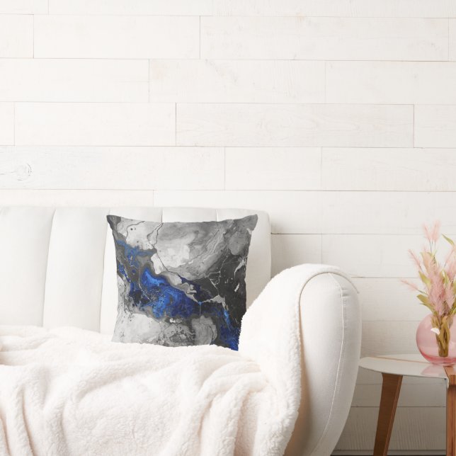Electric Blue, Black and Grey Marble print Kudde (Soffa)