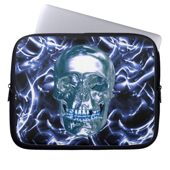 Electric Blue Chrome Skull Laptop sleeve (Framsidan)