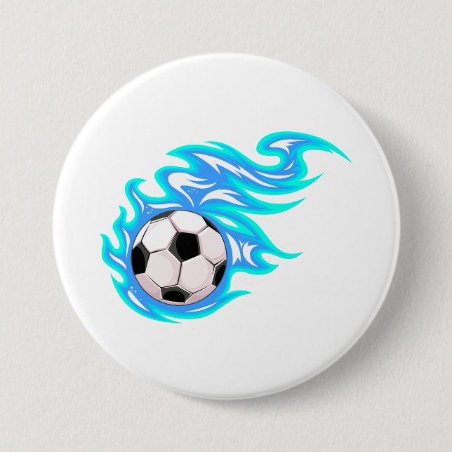 Electric Blue Flaming Soccer Ball Sports Knapp (Framsida)