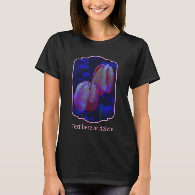 Electric Blue Hearts And Pink Tulips Personalized T Shirt (Framsida)