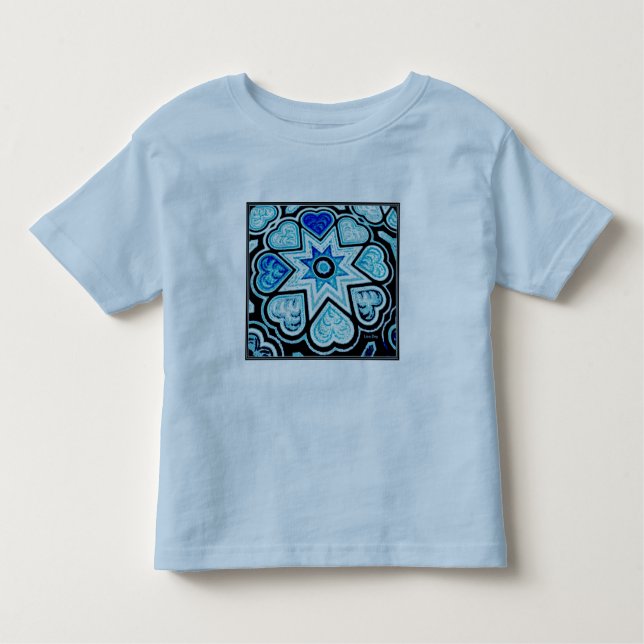 Electric Blue Hearts & Stars Småbarn T Shirt (Framsida)