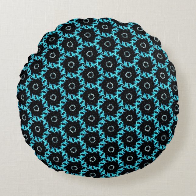 Electric Blue Mandala Rund Kudde (Framsidan)
