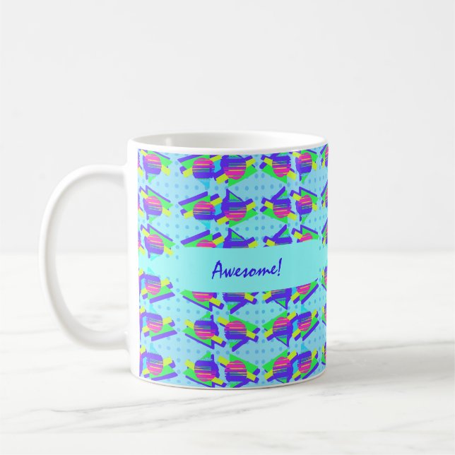 Electric Blue Memphis Anpassade Triangles Kaffemugg (Vänster)