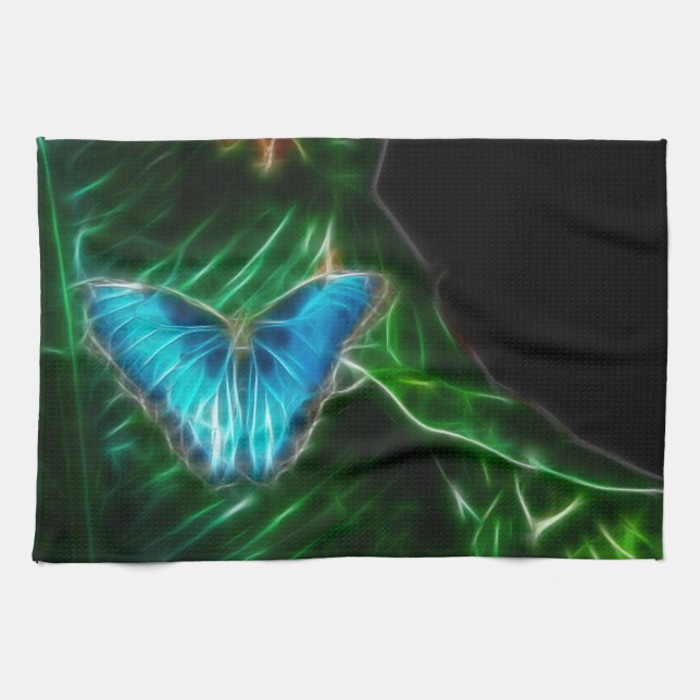 Electric Blue Morpho Butterfly Fractal Kökshandduk (Horisontell)