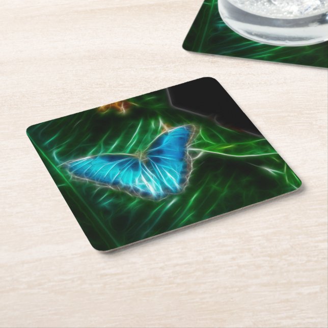 Electric Blue Morpho Butterfly Fractal Underlägg Papper Kvadrat (Vinklad)