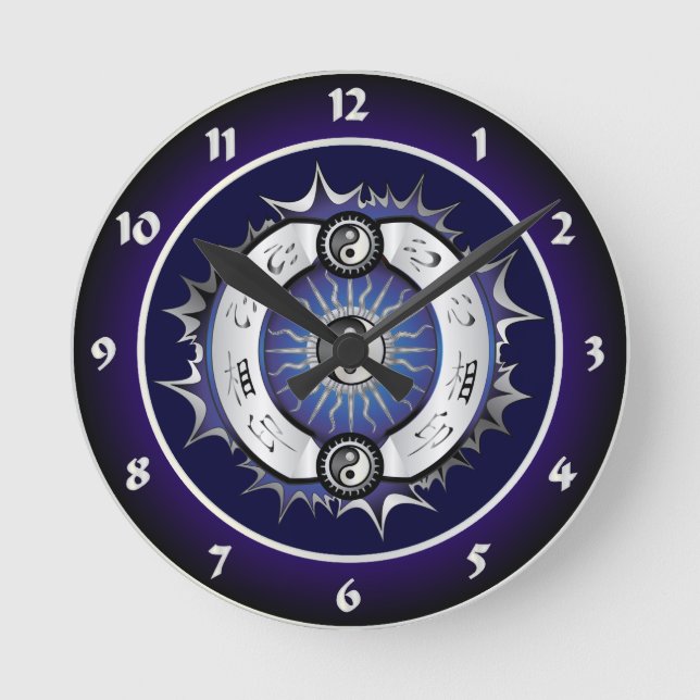Electric Blue Yin Yang Rund Klocka (Framsida)