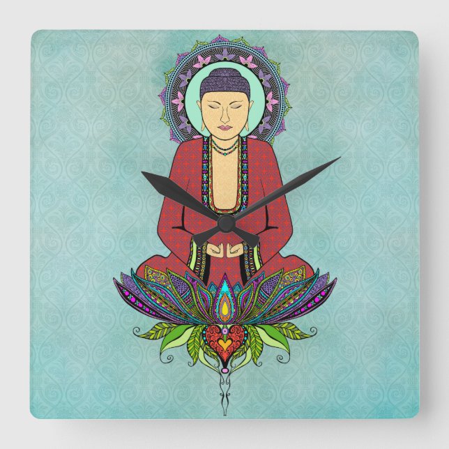 Electric Buddha Clock Fyrkantig Klocka (Framsida)