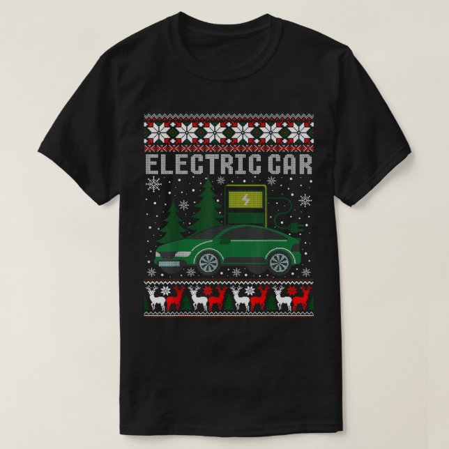 Electric Car Christmas Funny Ugly Xmas Sweater  T Shirt (Design framsida)