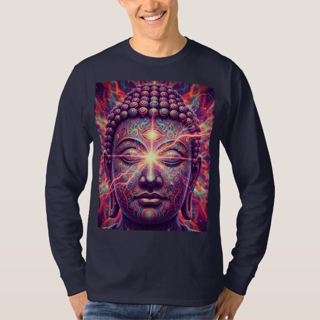 Electric Chakra Buddha - Psychedelic Enlightenment T Shirt (Framsida)
