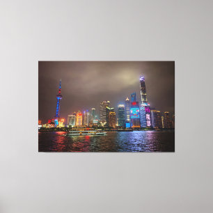 Electric Dreams - Futuristiska Shanghai Skyline, A Canvastryck