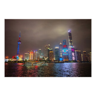Electric Dreams - Futuristiska Shanghai Skyline, A Fototryck
