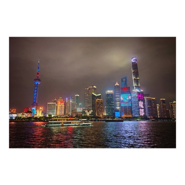 Electric Dreams - Futuristiska Shanghai Skyline, A Fototryck (Framsidan)