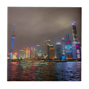 Electric Dreams - Futuristiska Shanghai Skyline, A Kakelplatta