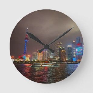 Electric Dreams - Futuristiska Shanghai Skyline, A Rund Klocka