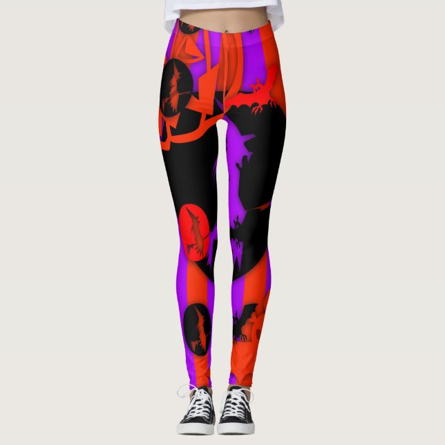 Electric Färg Pop Halloween Lila Witch Legings Leggings (Framsida)