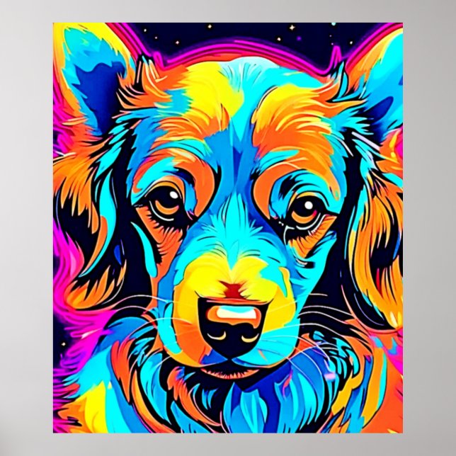 Electric Färg Pop Hund Art Poster (Framsidan)
